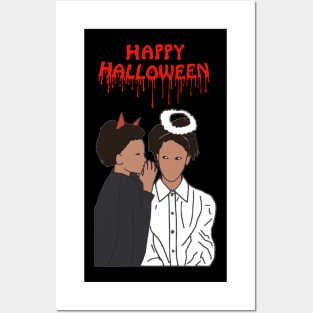 Happy Halloween Devil and Angel Whisper Posters and Art